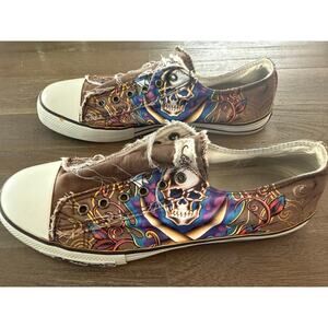 Ed Hardy Skull Y2K Slip On Sneakers Size 11 Brown